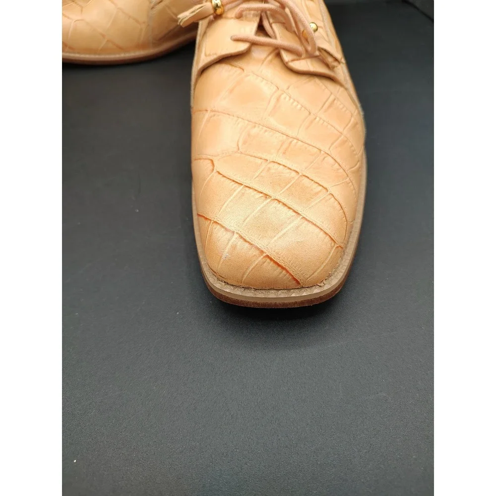Donato Marrone Mens‎ Tan Crocodile Embossed Leather Square Toe Oxford Shoes 10.5